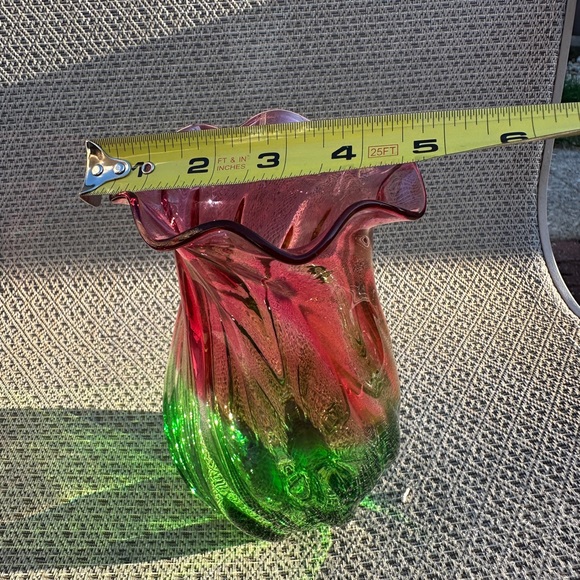 Vintage Watermelon Art Glass Hand Blown Murano Style Vase - Picture 4 of 5